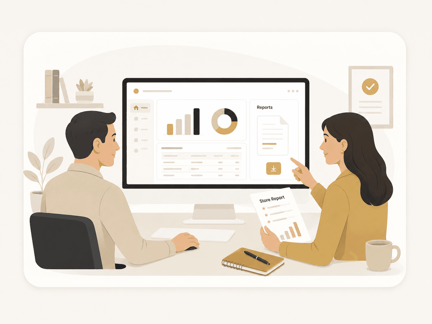 Manager reviewing store reports from the web portal